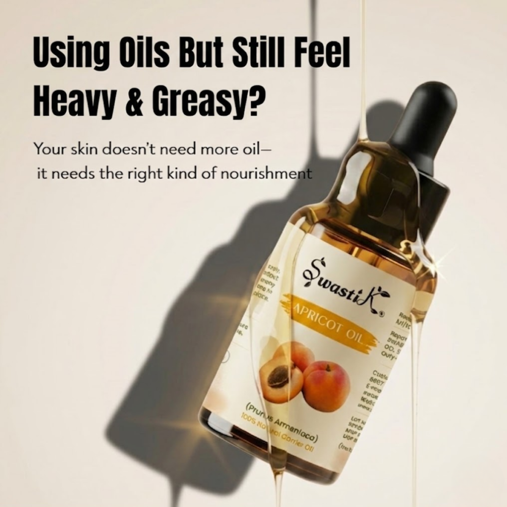Lightweight apricot oil for skin and hair showing non-greasy nourishment and absorption without heaviness