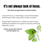 Premium basil essential oil wellness creative focused on mental clutter, screen fatigue, overstimulation, focus routines, and emotionally refreshing environments.