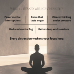 person sitting calmly in focused state showing improved concentration mental clarity and deep work ability