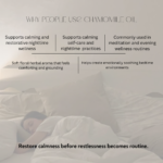 Benefits of Swastik German Chamomile Essential Oil including calming bedtime rituals, nighttime diffuser wellness, emotional balance, and restorative relaxation practices.