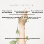 Benefits of Swastik Neem Essential Oil including balancing skincare rituals, scalp wellness routines, restorative Ayurvedic care, and botanical self-care practices.