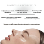 Benefits of Swastik Rosewood Essential Oil including restorative skincare rituals, facial massage use, emotional grounding, and calming botanical wellness.