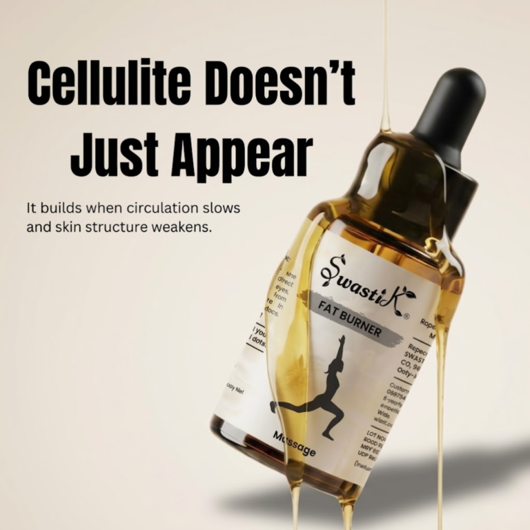 fat burner essential oil bottle with dripping oil showcasing cellulite prevention concept and skin circulation support