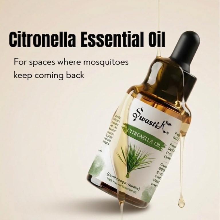 Citronella essential oil bottle for mosquito control and fresh indoor environment with clean premium background