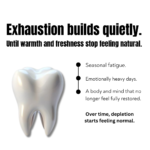 Luxury wellness creative highlighting seasonal fatigue, emotional exhaustion, and comforting clove bud essential oil rituals for warmth and balance.