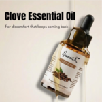 Clove essential oil bottle with warm tones showcasing natural oil for pain relief and oral care