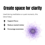Visual showing benefits of crown chakra oil including mental clarity, reduced mental clutter, and increased awareness