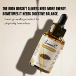 Premium Swastik Dill Seed Essential Oil bottle with luxury wellness messaging focused on digestive balance, grounding comfort, and physically heavy days.