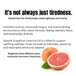 Botanical wellness educational creative explaining how stress, emotional exhaustion, and overwhelming routines affect freshness and emotional balance using grapefruit essential oil.