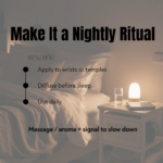 bedside setup with diffuser and essential oil showing nighttime routine for relaxation and better sleep