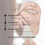 Guide showing how to use clove essential oil for pain relief, oral care, and diffusion