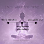 Meditation pose illustration showing when to use crown chakra oil for mental clarity, before meditation and during quiet time