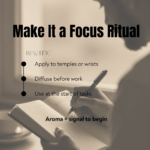 applying essential oil on wrist and using diffuser before work to improve focus and concentration routine