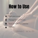 step by step body oil massage routine showing application on thighs hips and abdomen for cellulite reduction
