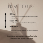 Pine needle essential oil usage guide featuring diffuser rituals, steam wellness practices, mindfulness self-care, and refreshing bath wellness experiences.