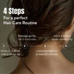 Step by step routine showing how to apply rosemary oil for hair growth including dilution massage and overnight use