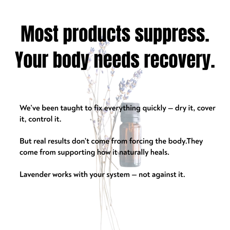 Lavender essential oil concept showing natural healing and recovery instead of harsh treatments for skin and body