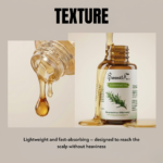Lightweight rosemary essential oil texture showing fast absorbing formula designed for scalp application without heaviness