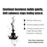 Luxury wellness creative highlighting emotional heaviness, mental restlessness, and grounding patchouli essential oil rituals for calmness and emotional restoration.