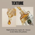 Thick hair oil texture showing purity and no synthetic dilution designed for deeper scalp nourishment and absorption