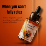 Root Chakra Oil bottle with message “When you can’t fully relax” highlighting grounding, stability, and inner safety benefits