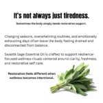 Botanical wellness educational creative explaining how stress, changing seasons, and overwhelming routines affect balance and resilience using sage essential oil.