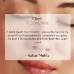 Customer testimonial about tea tree essential oil helping control acne and dandruff over time