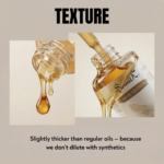Close-up of Satin Touch acne oil texture showing rich, slightly thick natural oil without synthetic dilution