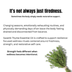 Luxury wellness creative highlighting seasonal fatigue, emotional exhaustion, and restorative thyme essential oil rituals for freshness and resilience