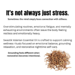 Botanical wellness educational creative explaining how stress, overstimulation, and emotional fatigue affect calmness and restoration using valerian essential oil.