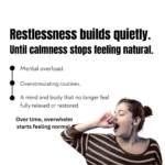 Luxury wellness creative highlighting emotional overwhelm, mental restlessness, and calming valerian essential oil rituals for nighttime restoration and balance.