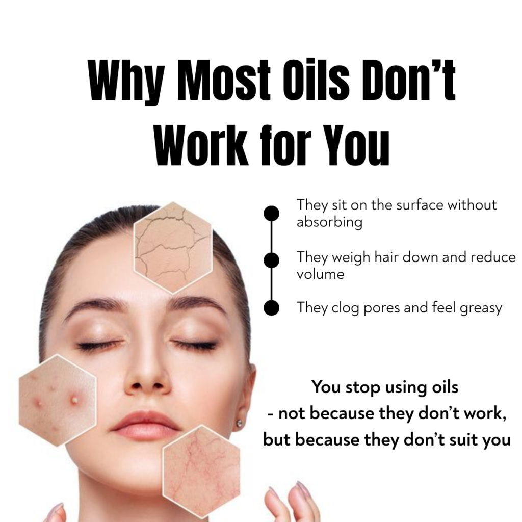 heavy oils causing greasy skin clogged pores and flat hair without proper absorption explained