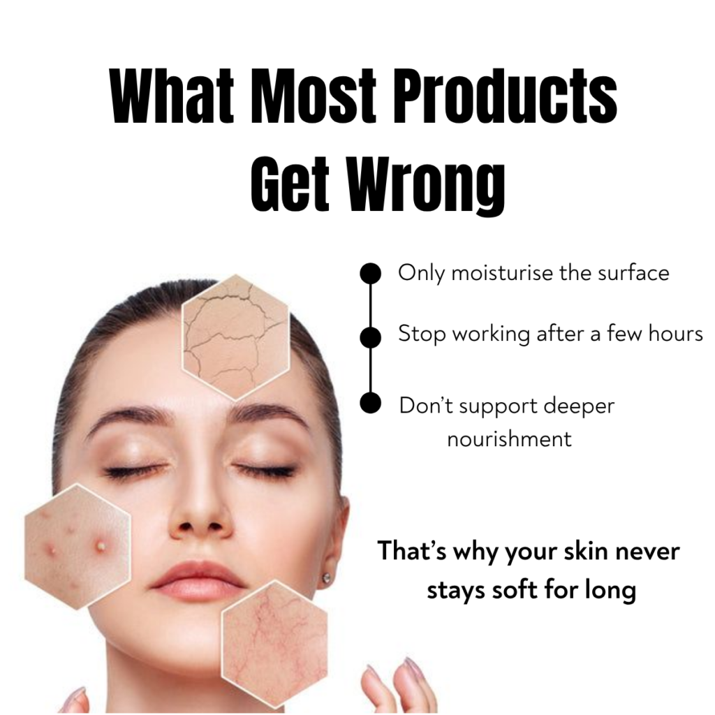 why most oils fail to retain moisture and only moisturise surface skin dryness problem