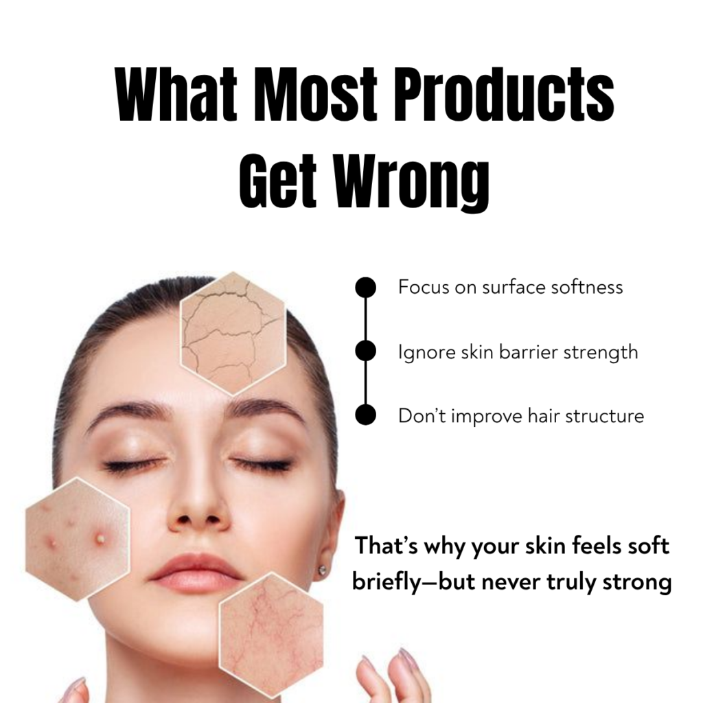 skin barrier damage illustration showing dryness acne and weak skin caused by poor skincare products