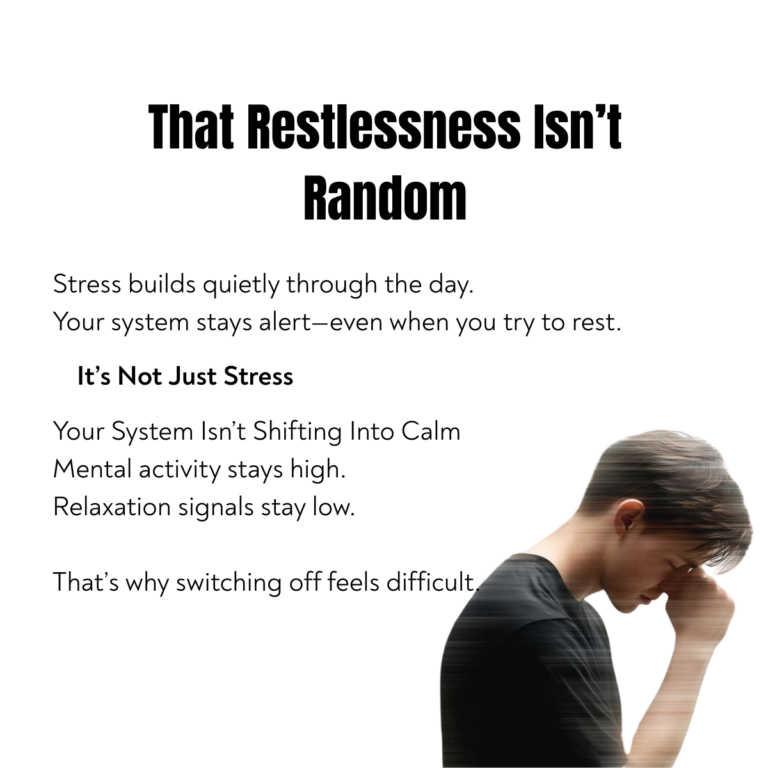 person feeling stressed and overthinking at night showing mental restlessness and difficulty relaxing