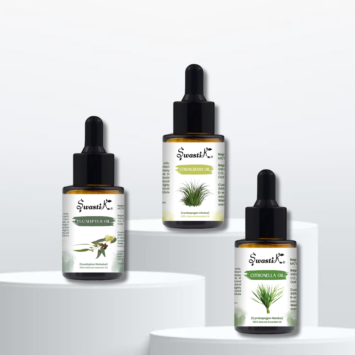 trio.png Swastik Eucalyptus, Lemongrass and Citronella Trio - Image 1