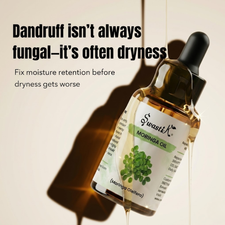 Moringa oil for dandruff caused by dryness, helps restore scalp moisture and reduce flaking naturally