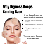 dry scalp and dandruff recurring due to moisture loss and imbalance, causing flaking and irritation